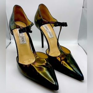 Jimmy Choo black iridescent patent heels